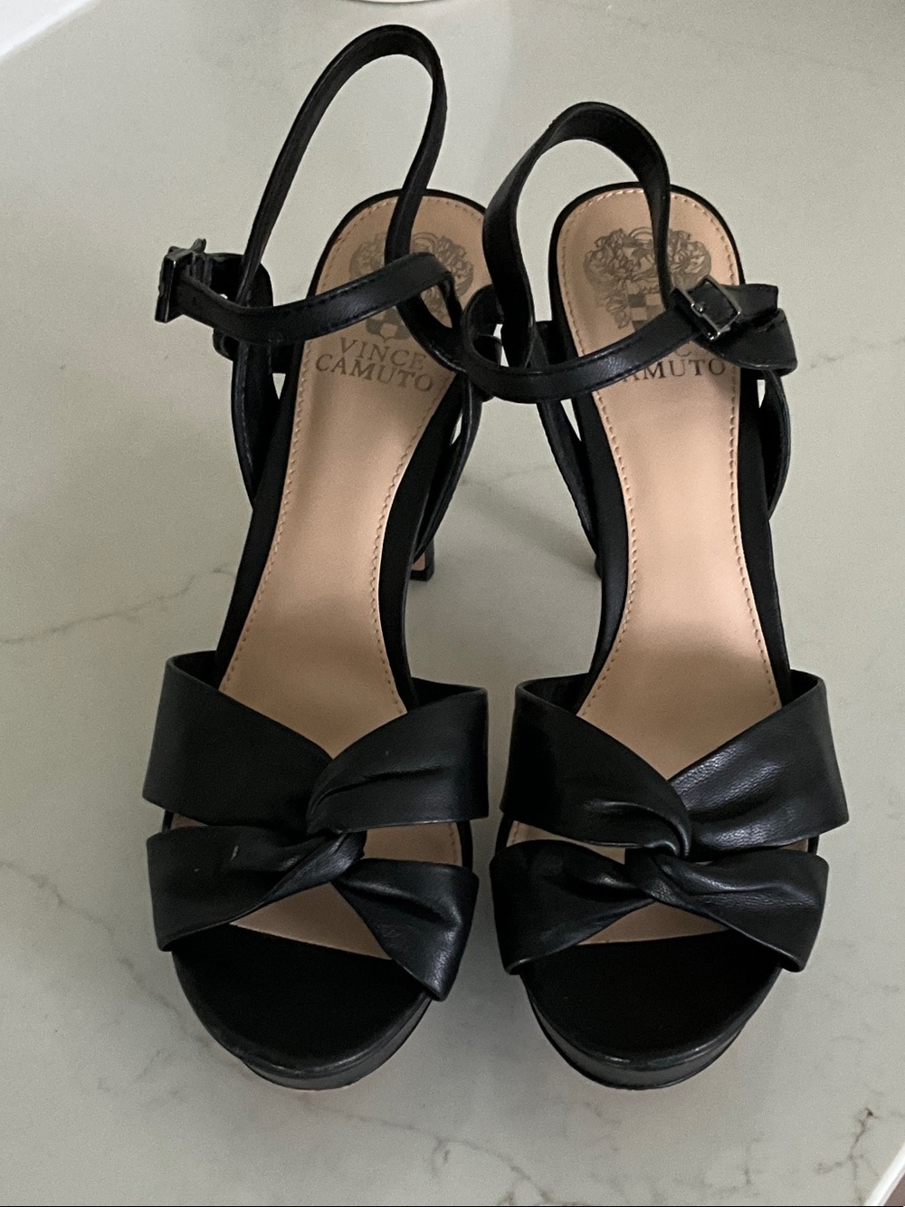 Vince Camuto Black Knotted Front Leather Heels